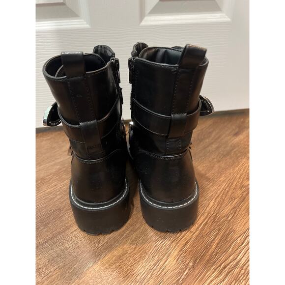 iver Island Black Buckle Biker Combat Boots Women's Size 7 - Picture 8 of 9